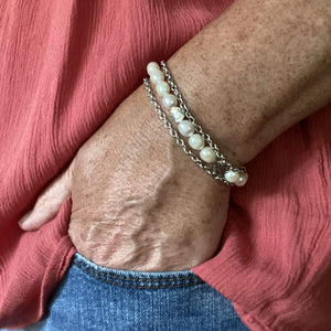 Freshwater Pearl Bracelet with Stainless Steel Chain and Toggle Clasp-Bracelets- Creative Jewelry by Marcia