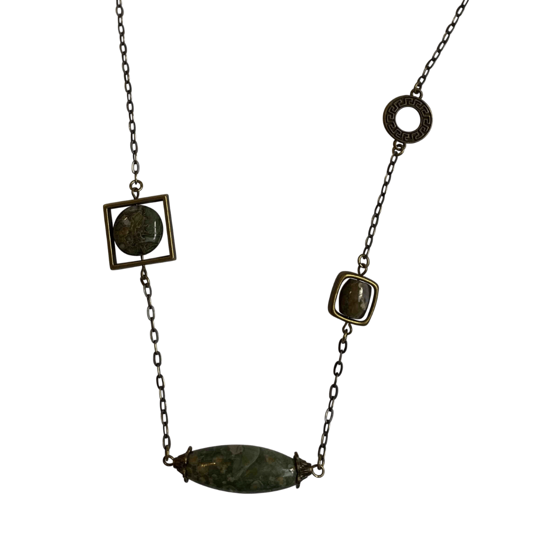 Rhyolite Brass Chain Link Pendant Necklace with Lobster Clasp-Necklaces- Creative Jewelry by Marcia